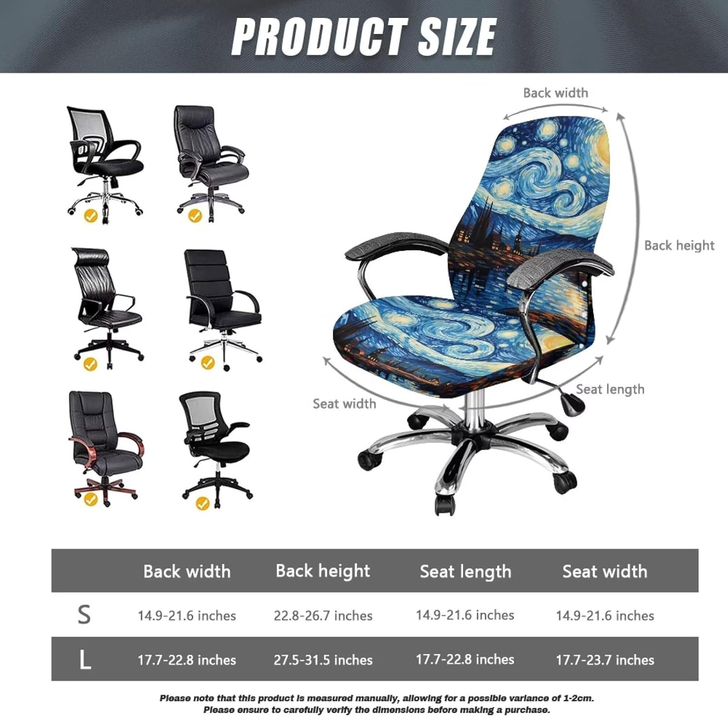 Van Gogh Starry Night Office Chair Cover Stretchable Swivel Computer Desk Chair Slipcovers with Elastic Bottom One Piece Seat Covers for Armrest Chairs High Back Chair -L