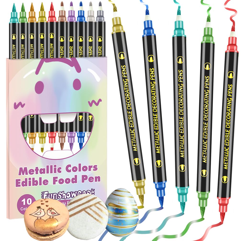 10 Edible Markers Metallic Double-sided Bullet and Brush
