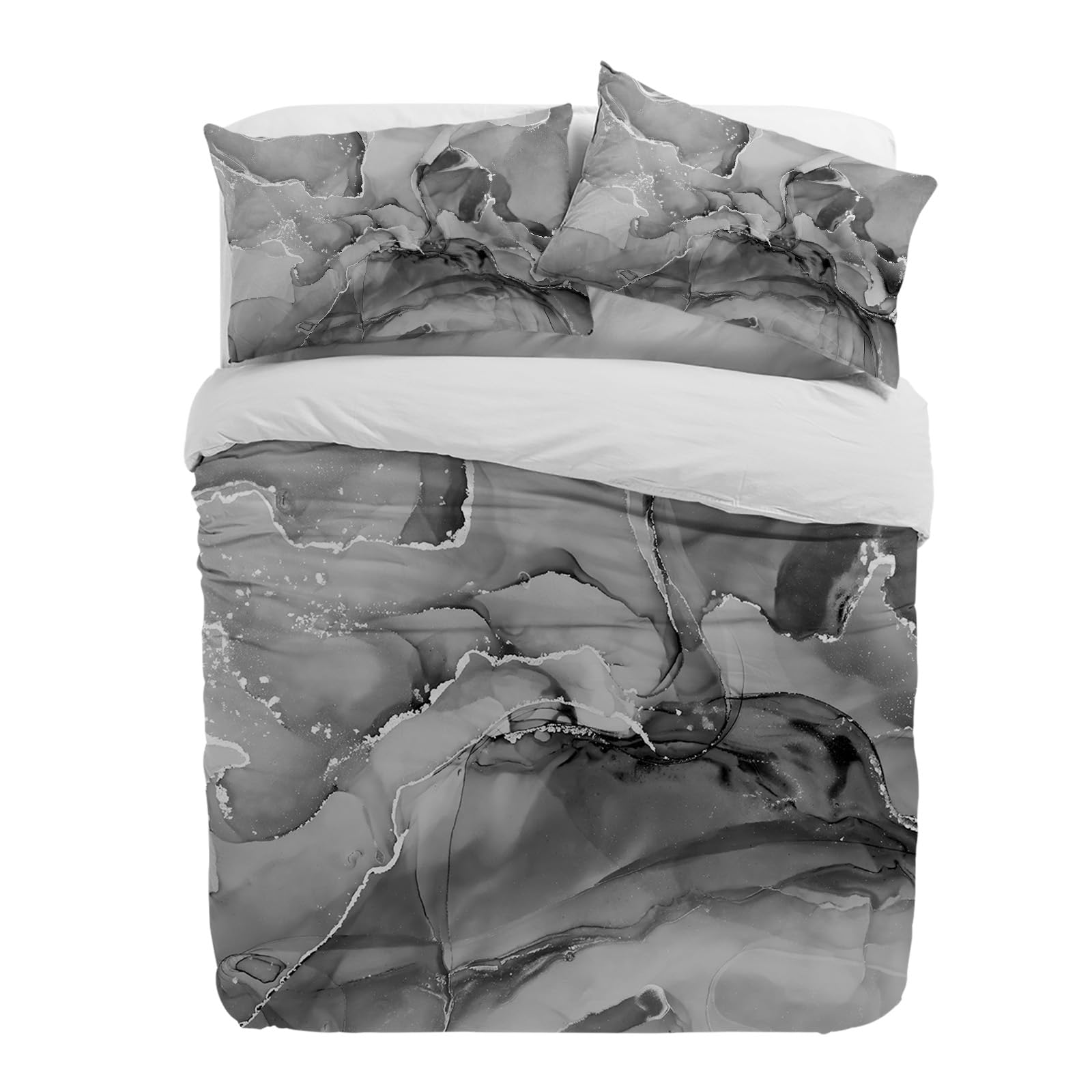 Housse de couette marbre noir imprimée et douce toutes saisons
