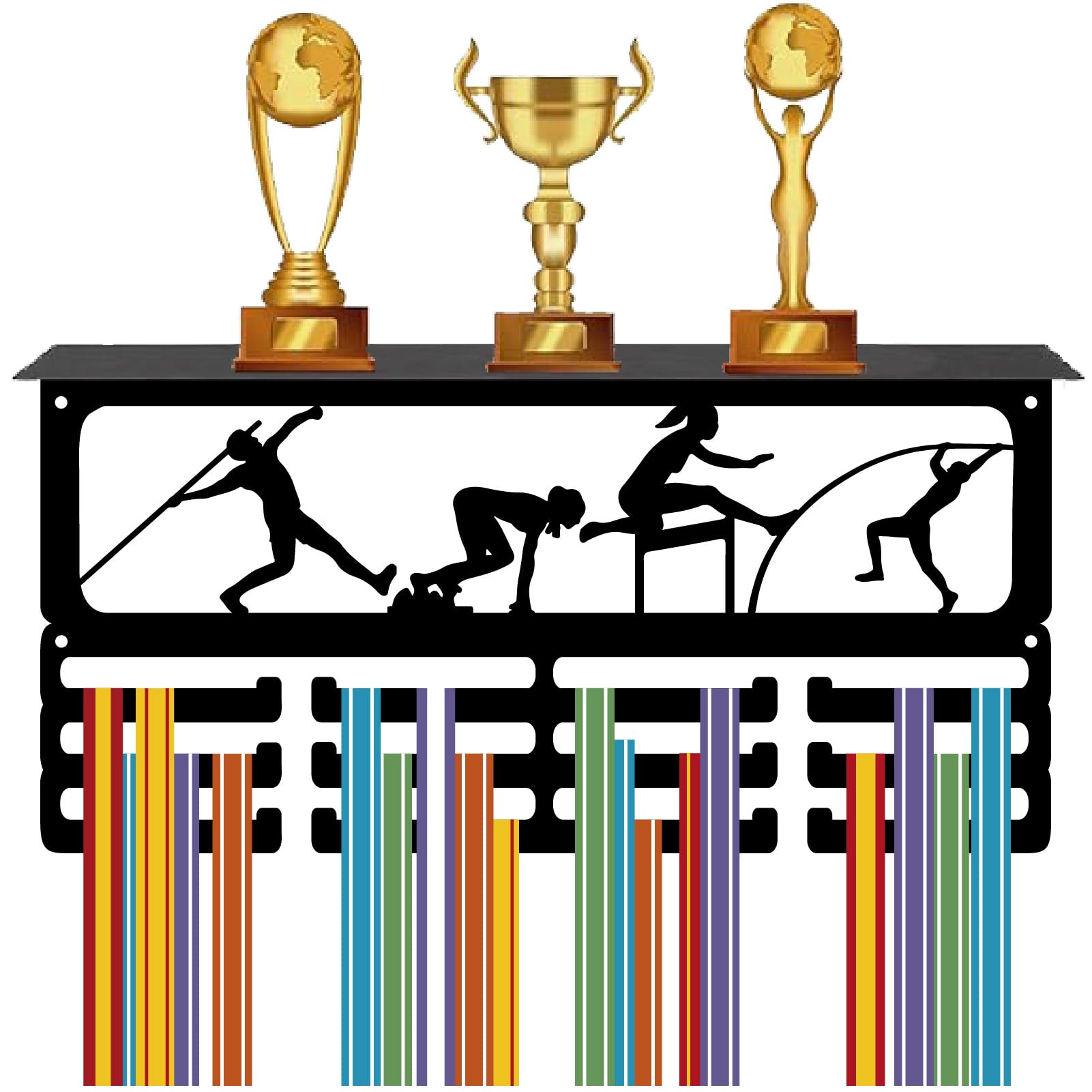 CREATCABIN Colgador de Medallas para Atletismo, Soporte para Trofeos, Estante de Hierro de 3 con Capacidad para 60 o Más Medallas, Marco de Metal Negro para Montaje En Pared, Colgador de Premios para