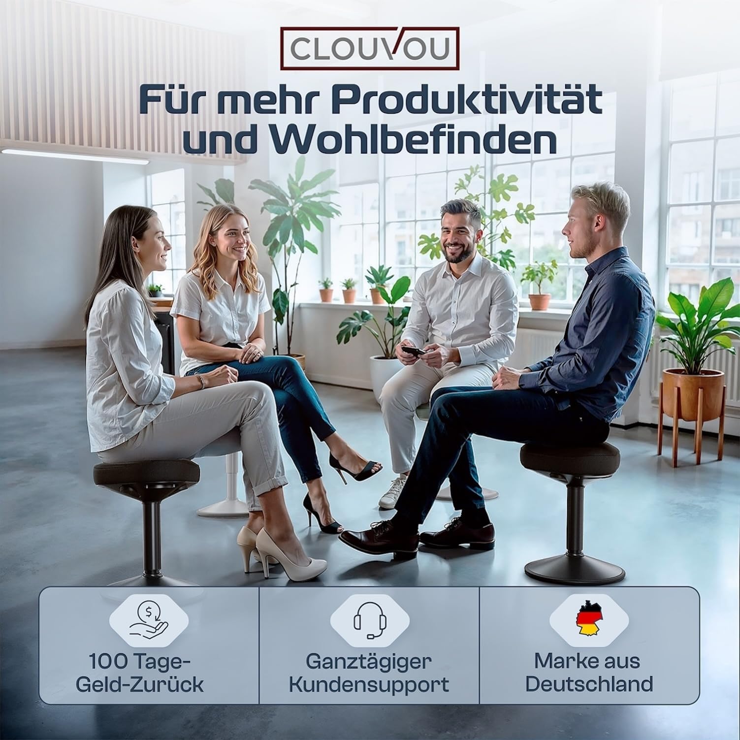 CLOUVOU Nexus Bürohocker Ergonomisch [ORIGINAL] Stehhocker Höhenverstellbar von 47cm bis 82cm - Ergonomischer Hocker Büro - Wackelhocker zur Stärkung des Rückens - Ergonomische Stehhilfe Büro