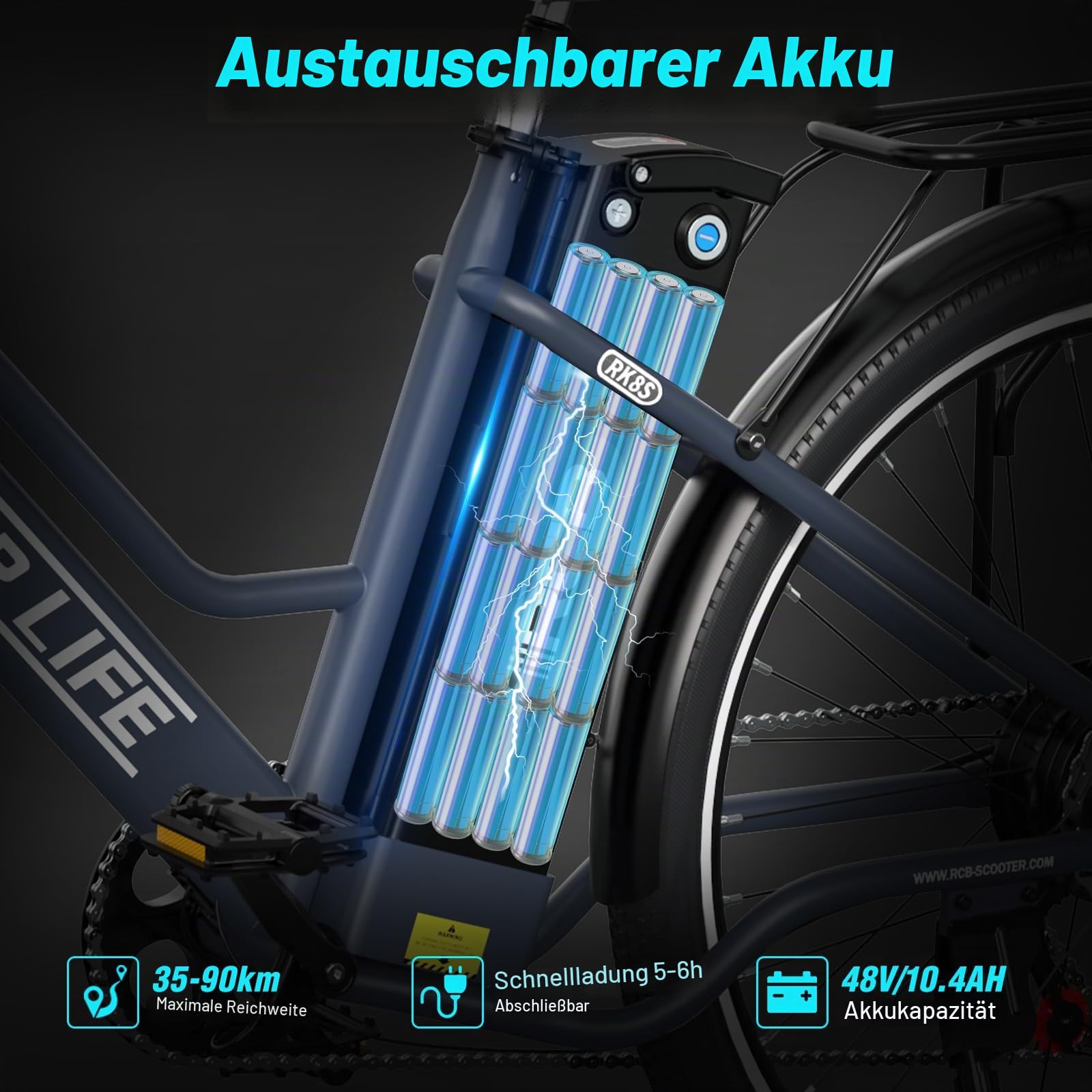 RCB 26" E Bike, 250W Motor, 7 Gang, Reichweite 35-50 km, City Ebike,Doppelscheibenbremsen, Elektro-Mountainbike mit Wasserdichter Fahrradtasche