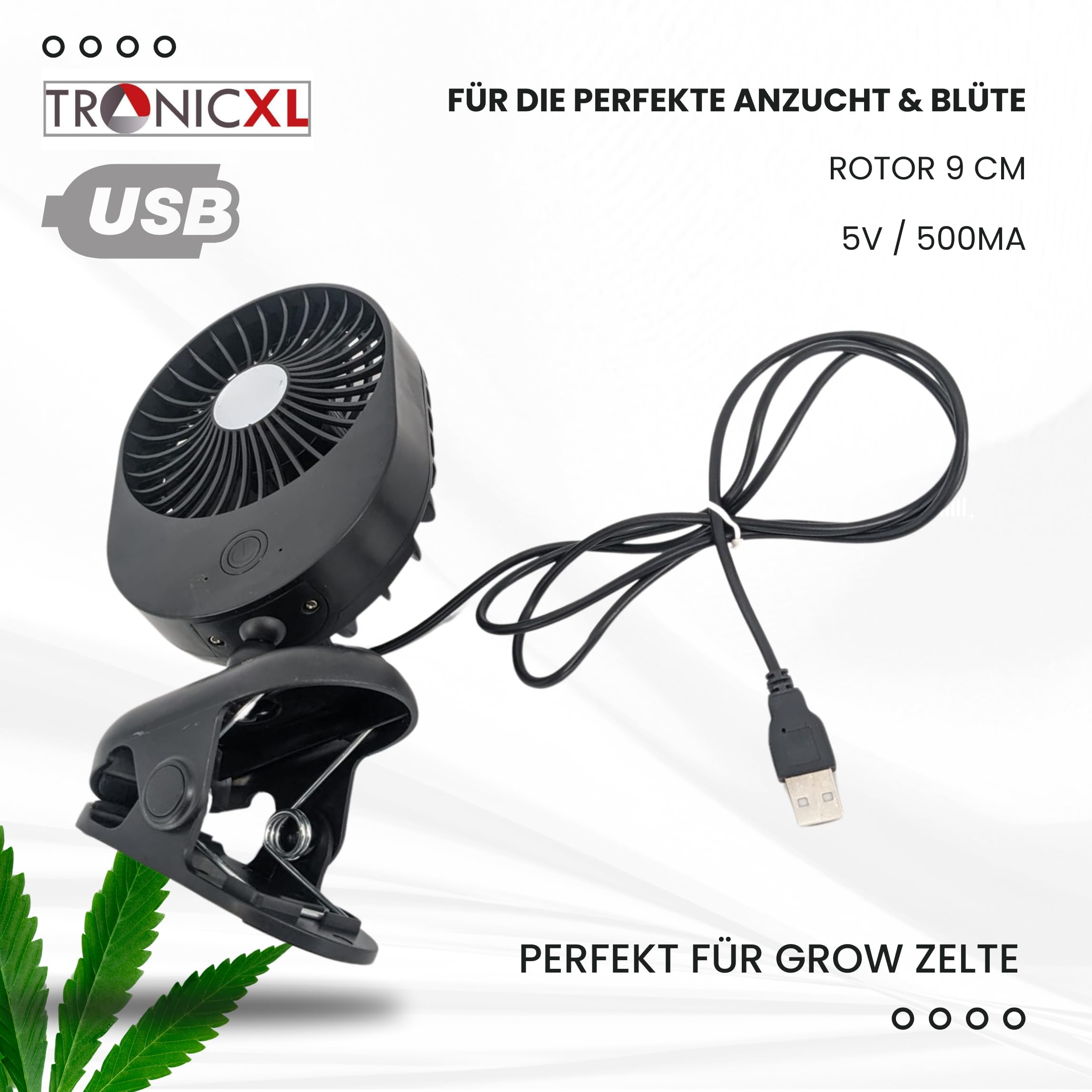 TronicXL 2 Stück Grow USB Ventilator mit Clip Klemme Klemmventilator I Clipventilator für Homebox Growbox Growschrank Secret Jardin GrowPro DiamondBox Zelsius Mars Hydro USB Mini Lüfter