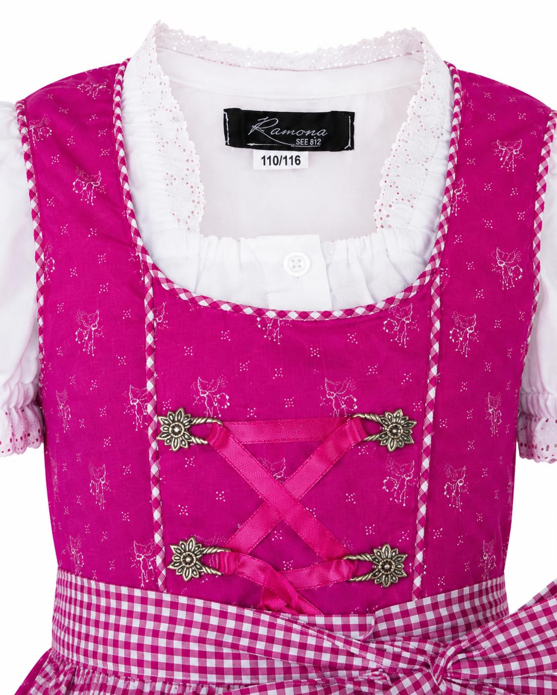 Ramona Lippert® - Dziecięca sukienka ludowa dla dziewczynek - dziecięca wróżka w kolorze różowym z kwiatowym wzorem - 3-częściowy strój ludowy - moda ludowa - strój ludowy z fartuchem