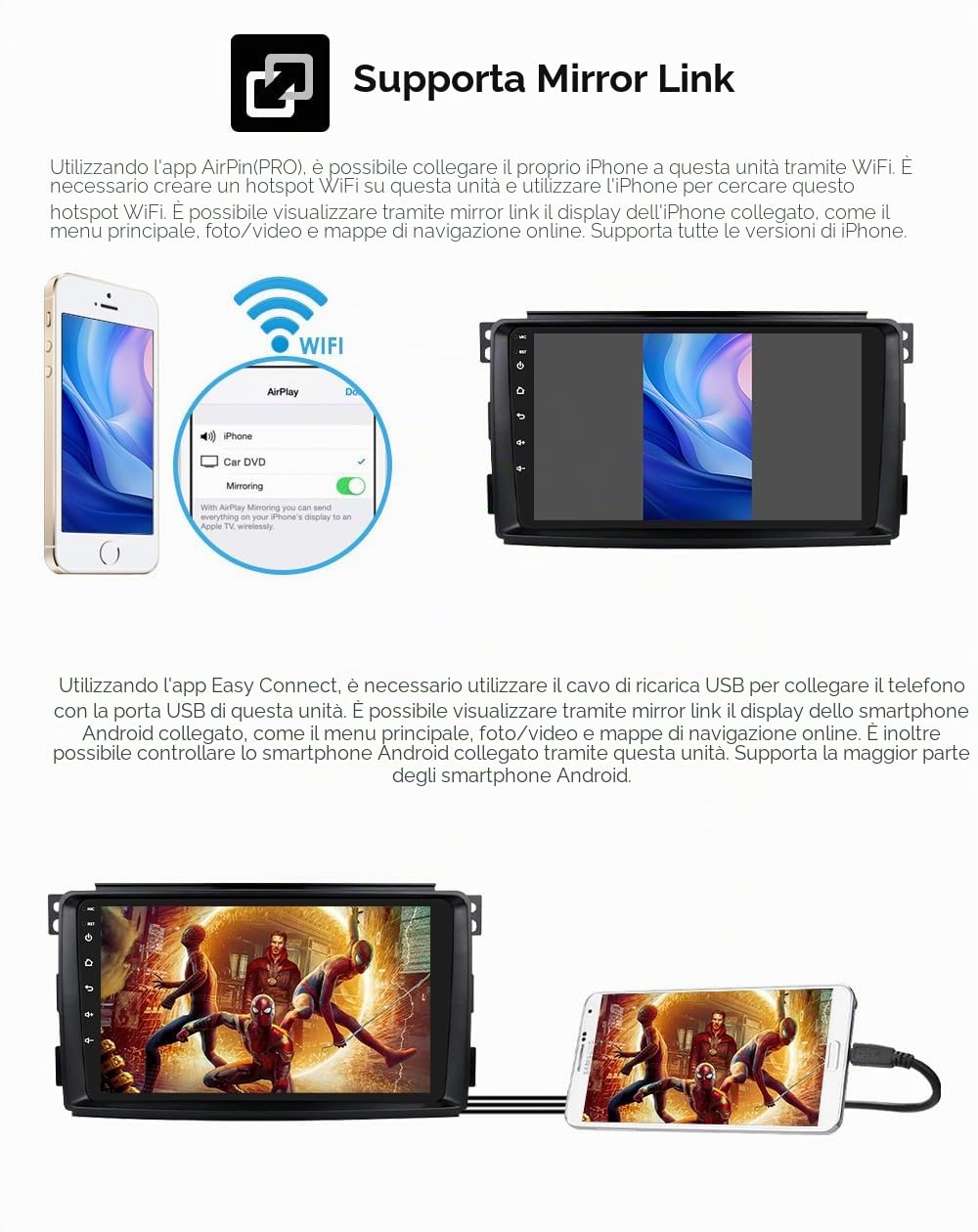 Autoradio Android 14 9 Pollici per Smart fortwo 451 2005 2006 2007 2008 2009 2010, compatibile con Carplay/Android Auto Wireless, Comandi al Volante, Wi-Fi/4G, FM 4 core 2 GB e 64 GB