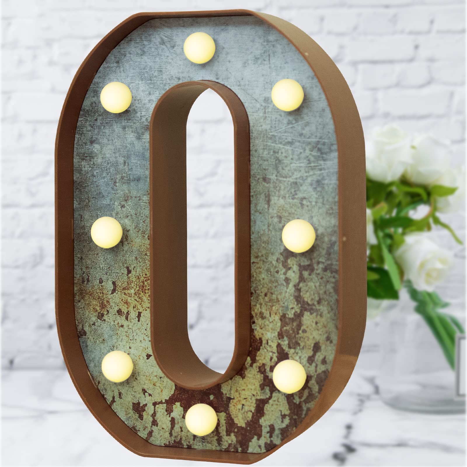 LED Marquee Light Up Letters Industrial Vintage Style Lighted Letters Rust Metal Effect Marquee Letter with Lights Illumination Letter Signs for Christmas Wedding Birthday Party Home Cafe Bar Decor-O
