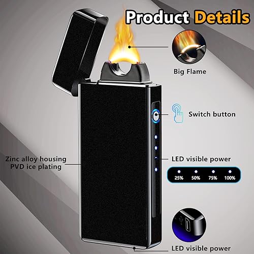 Miniatura 3 de RSBYE Encendedor eléctrico de llama, resistente al viento, encendedor de arco de llama de plasma, encendedor de llama recargable USB con indicador
