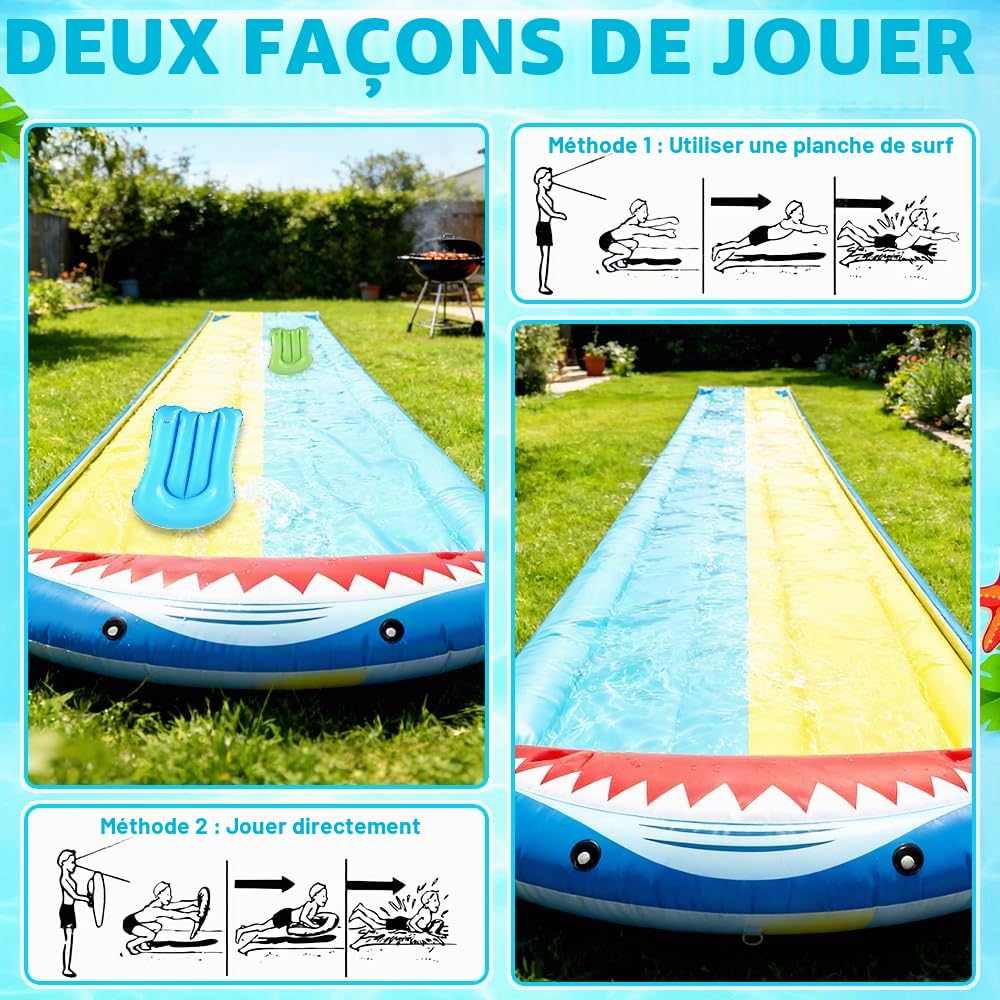 NAVESO Toboggan Aquatique, Double Tapis Glisse Eau 2 Bodyboards, Toboggan pour Pelouse pour Pelouse Et Jeu d'eau Exterieur(480 * 140cm)