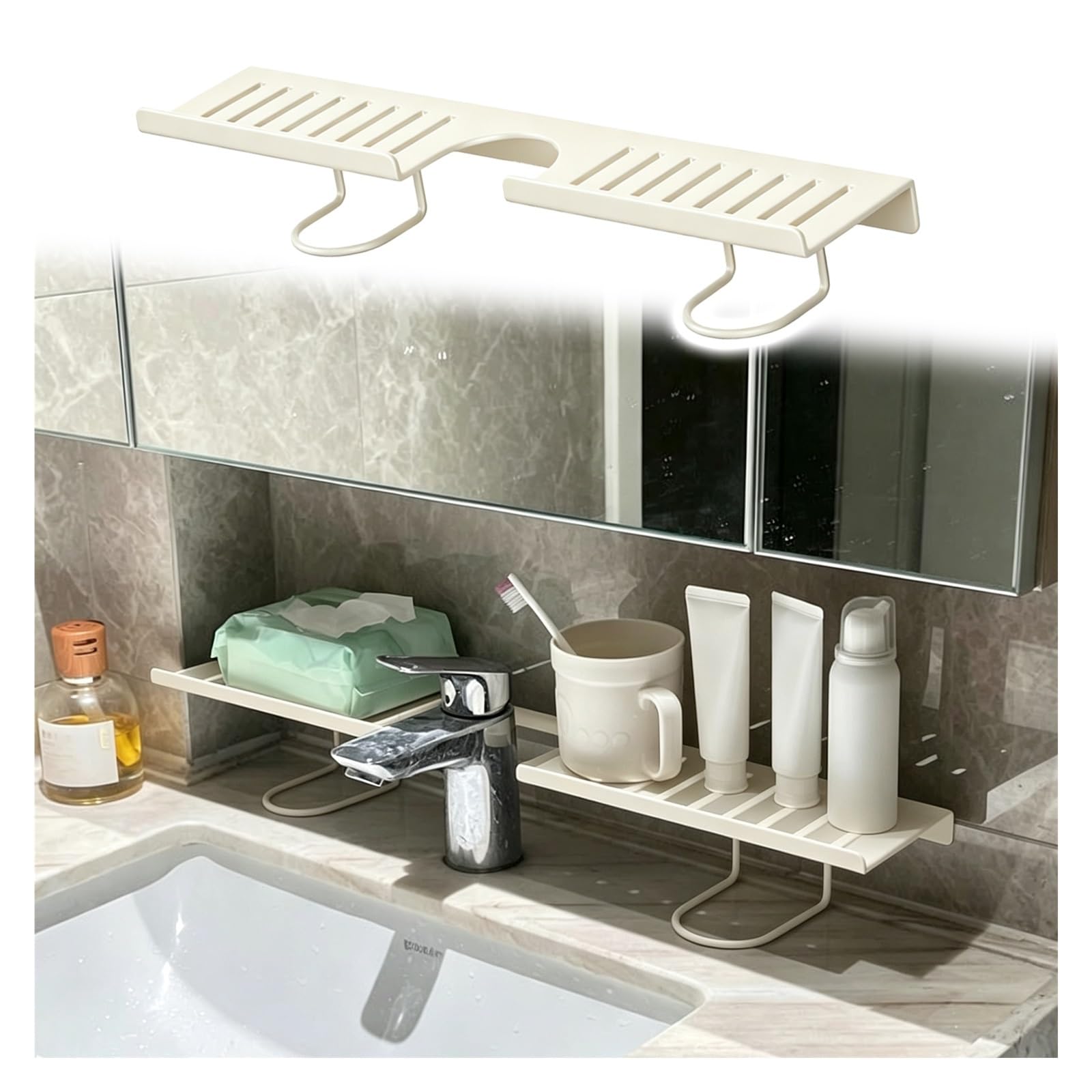 ZJKXJH Kitchen Sink Faucet Shelf, No Drill Counter Organizer