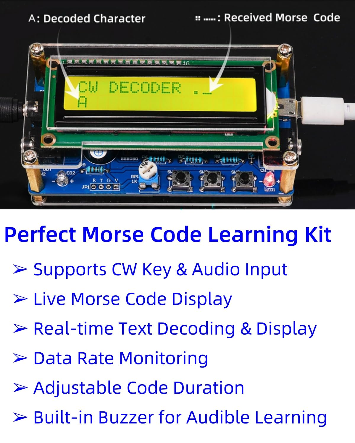 DIY Morsecode Lötbausatz, Morse Code Trainer Kit, Elektro Bausatz Löten mit Komponenten, Leiterplatte und Gehäuse, perfekt für Elektronik-Enthusiasten, Anfänger, Einzelteile