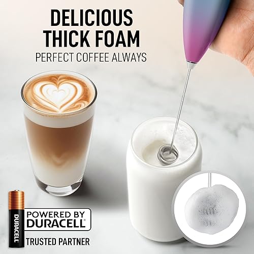 Vista 176 de Zulay Kitchen - Espumador de leche de mano con pilas AA Duracell: batidora de bebidas resistente para café, latte, capuchino y más, color aurora
