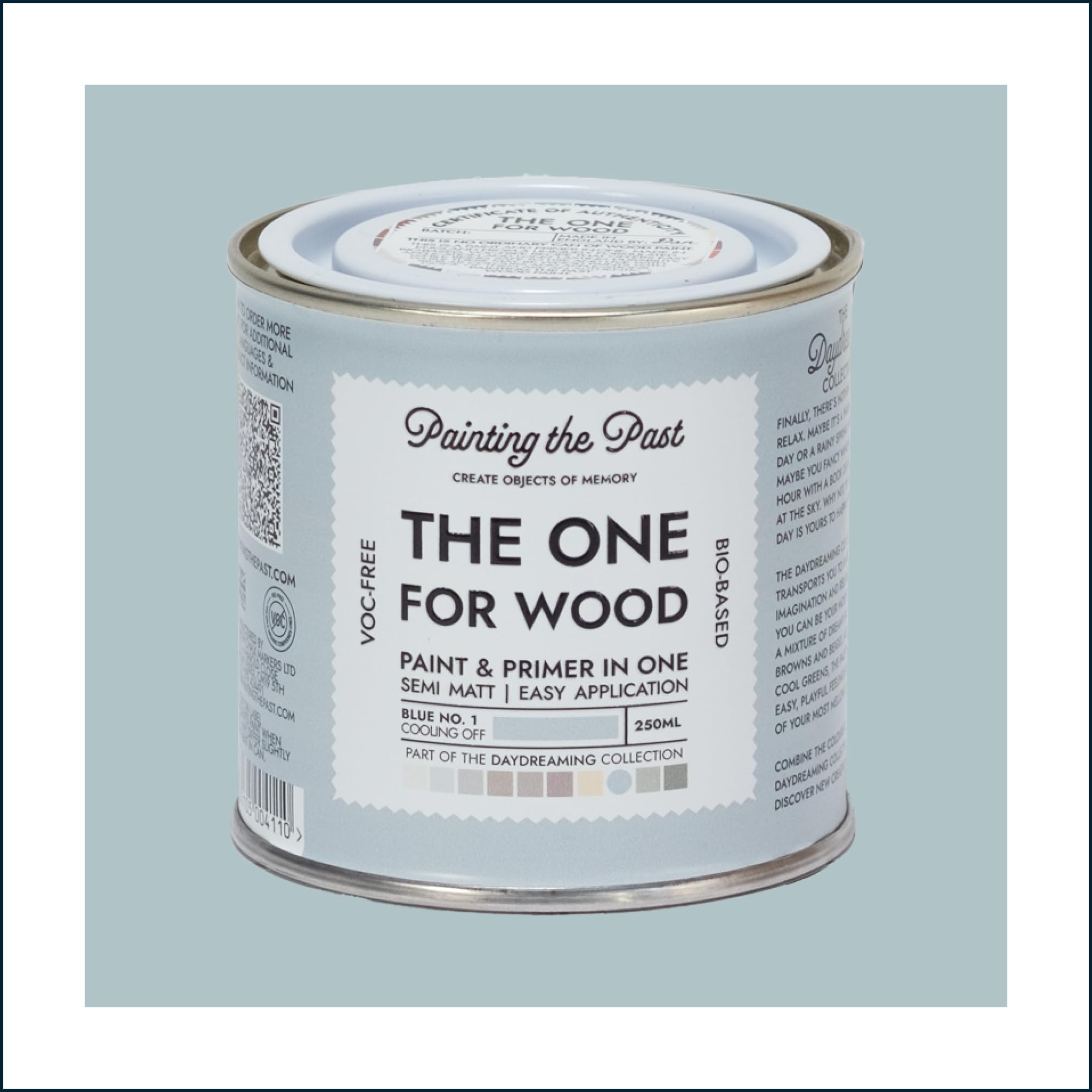 The One for Wood Paint & Primer 250ml Blue No. 1 Cooling Off | Semi Matt Finish, Bio-Based & VOC-Free Formula for Wooden Furniture & Surfaces | Durable & Easy Indoor Home Decorating