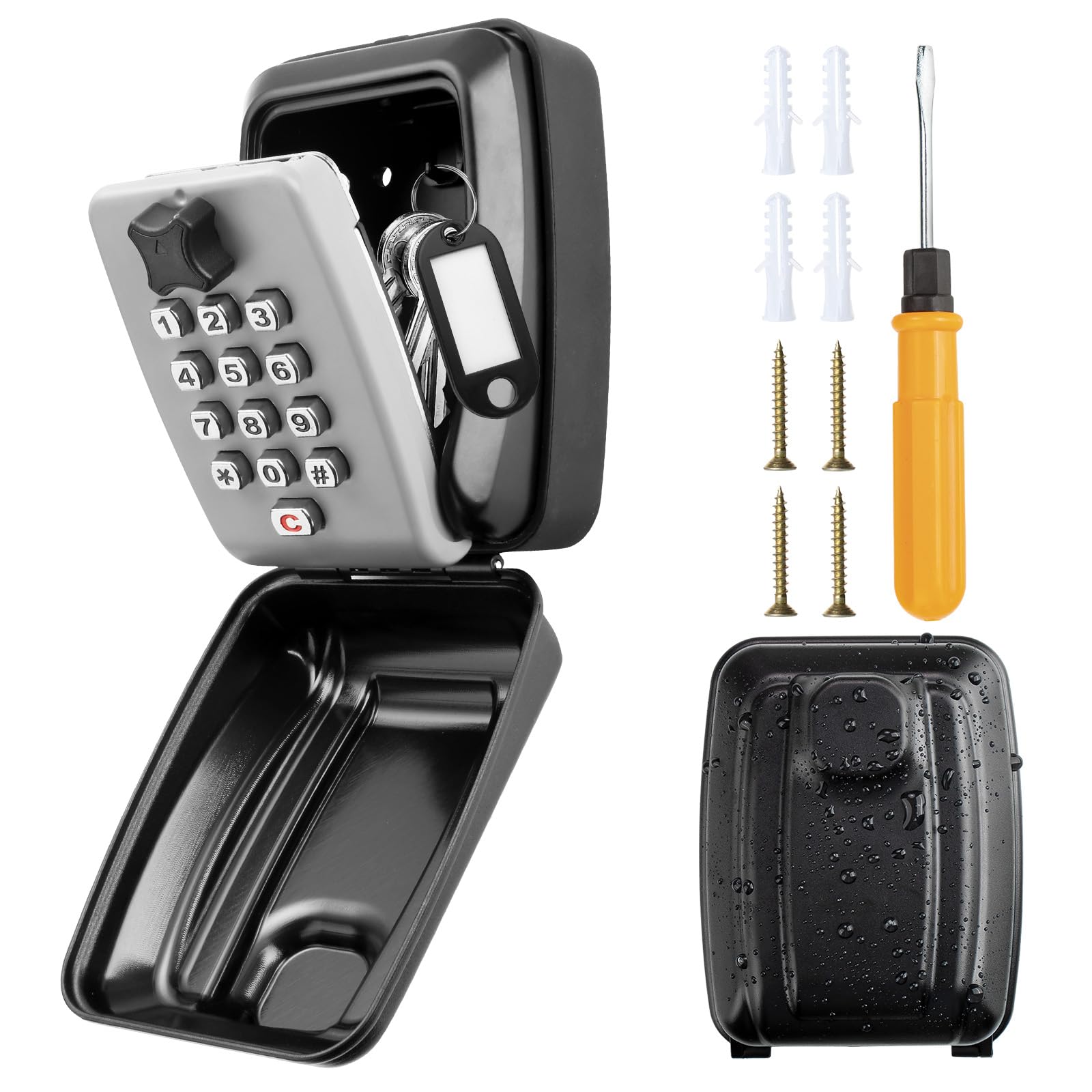 Tuocal Key Safe Wall Mounted, Key Lock Box Resettable 12-Digit Combination Top Security Key Storage Box with Weatherproof Heavy-Duty for Outside Home Garage Office School