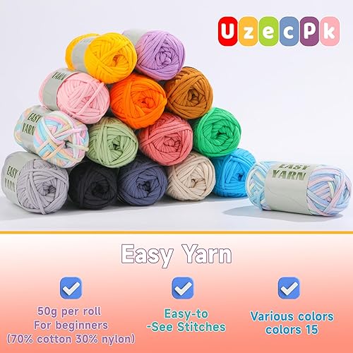 Miniatura 32 de Hilo de 1.76 x 1.76 onzas para tejer y tejer, hilo de algodón fácil de ganchillo para principiantes, con costuras fáciles de ver, peso peinado medio