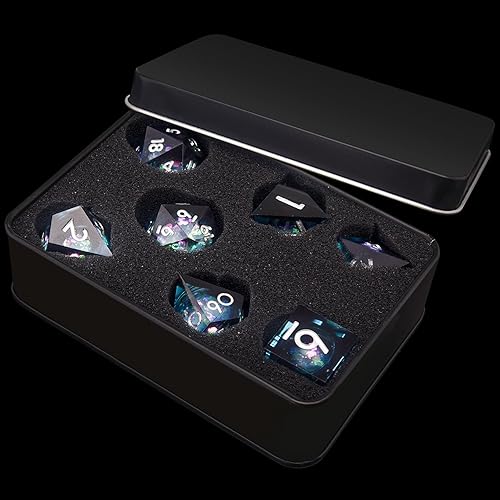 Miniatura 92 de AUSTOR Juego de dados DND de resina de núcleo líquido, de borde afilado, 7 troqueles, juego de dados DND de arena movediza hechos a mano