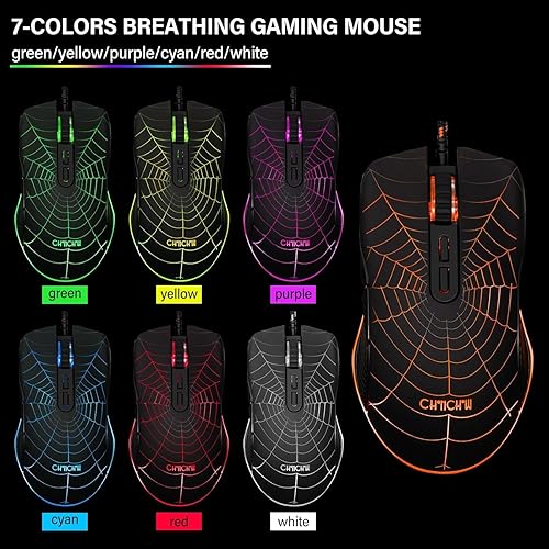 Miniatura 6 de Juego de teclado para juegos, mouse y mouse con micrófono, todo en uno, USB con cable RGB, retroiluminado, arco iris, botón lateral, compatible con