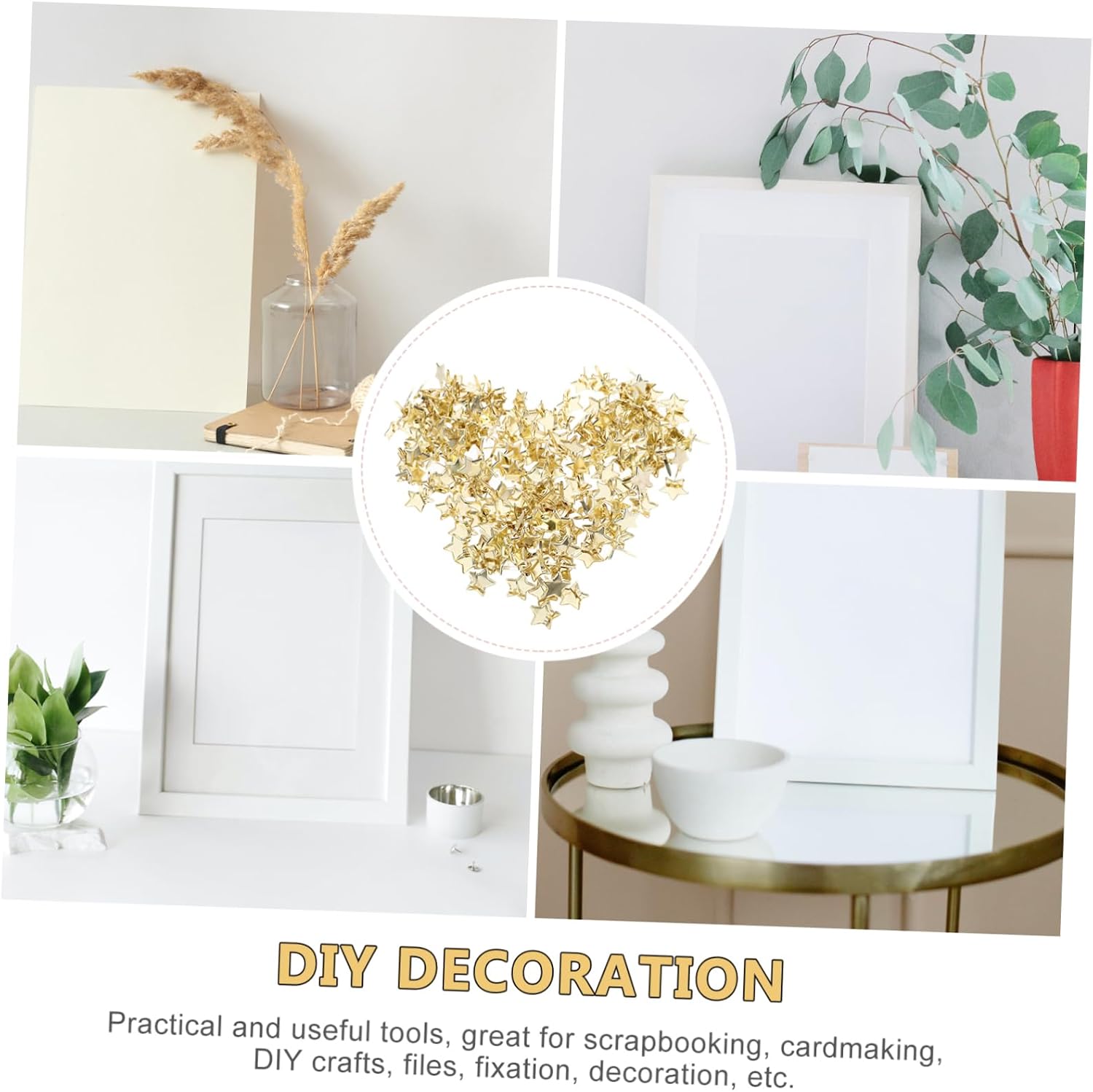 PLAFOPE 200pcs Star Brads Golden Metal Fasteners for Scrapbooking Cardmaking DIY Crafts Decorative Craft Embellishments Five-Pointed Star Design