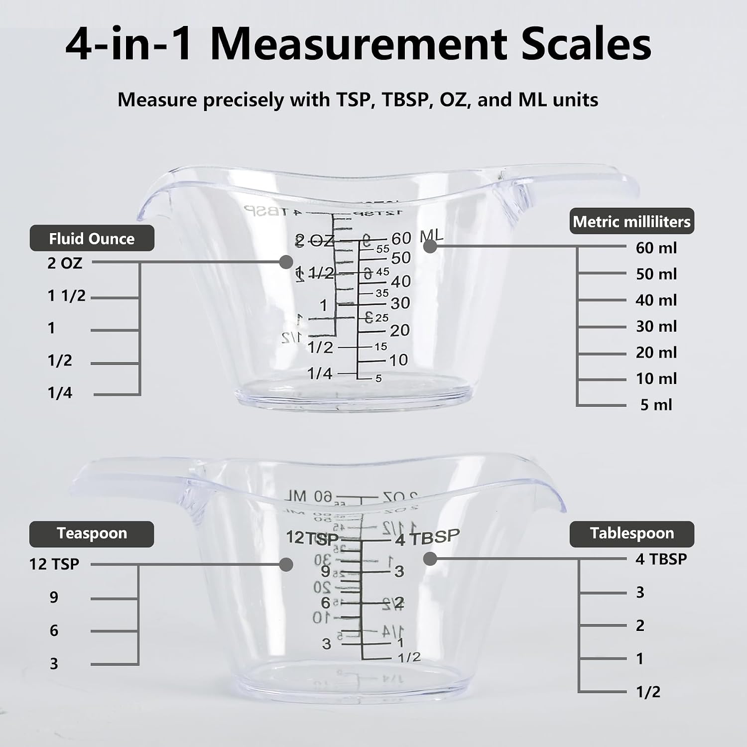 3 Pack 2 Ounce Measuring Cups, Food-Grade Plastic Small Measuring Cup for Hair Color, Hot Tub Chemicals & DIY Mixing, Mini Ounce Measure Cup with Easy-Read Markings