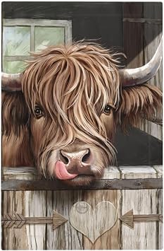 Farmhouse Highland Cow Blank Single Light Switch Cover Decorative Country Rustic Wall Plate Electrical Switchplate Receptacle Lightswitch Faceplate for Kitchen Bathroom Bedroom