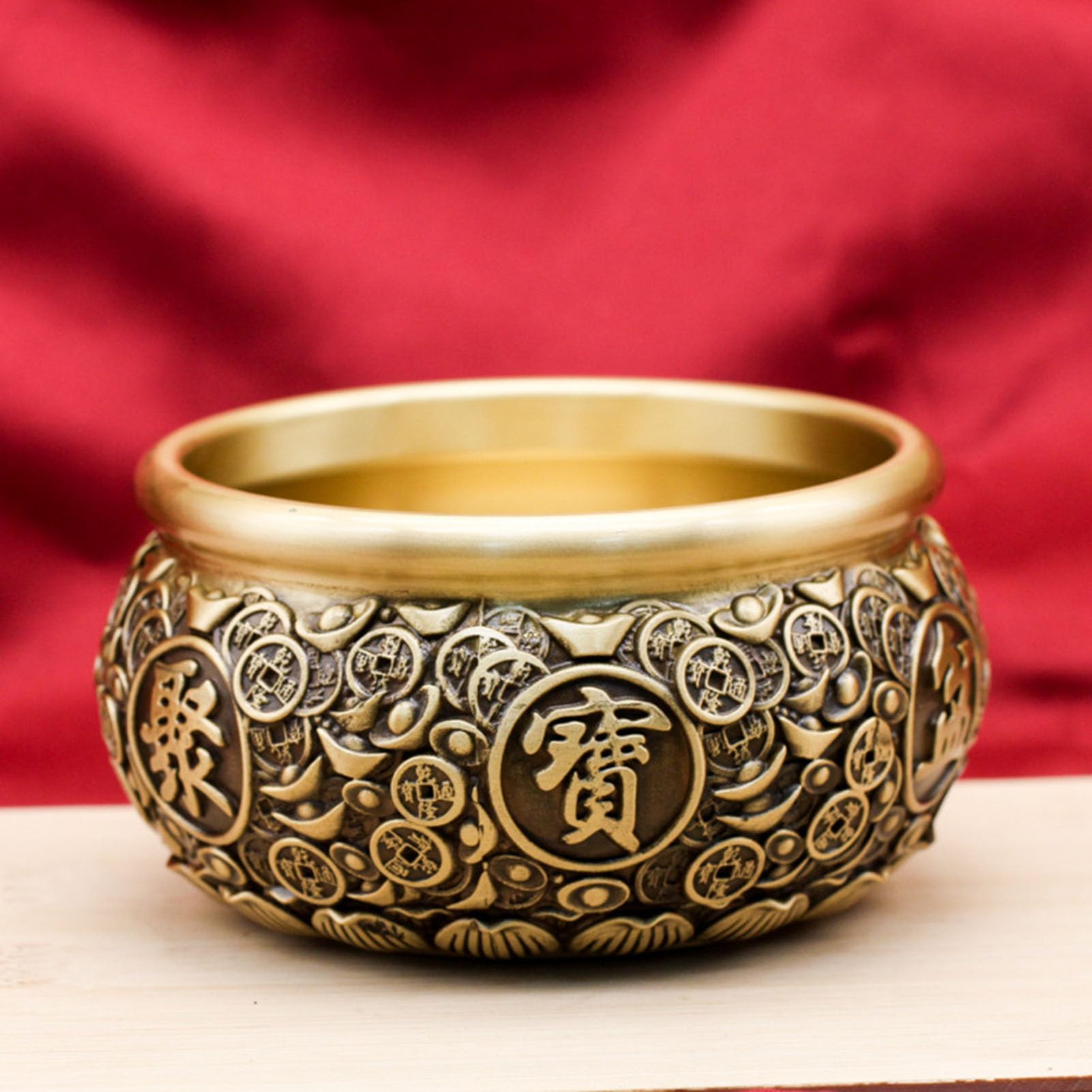 Mosiężna miska na pieniądze Feng Shui, podstawa wlewki do ołtarza narożnego bogactwa, biurko, dom, dekoracje Feng Shui, przyciąga codzienną fortunę,15CM