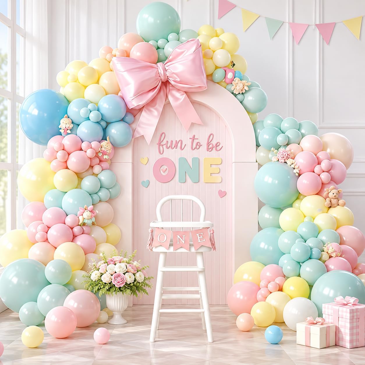 Pastel Balloon Garland Arch Kit Baby Pink Yellow Green Blue Balloons