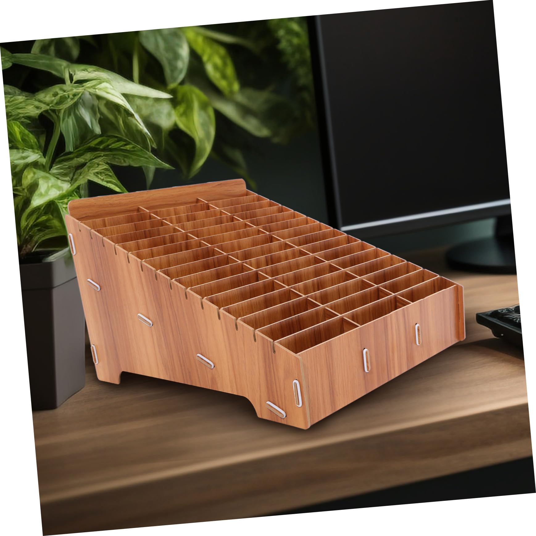 Scatola Porta Oggetti in Legno a Scomparti Multipli da Scrivania | Scuola e Ufficio, Finitura Marrone, Adatta a Piccoli Oggetti e Cosmetici, Design Ordinato