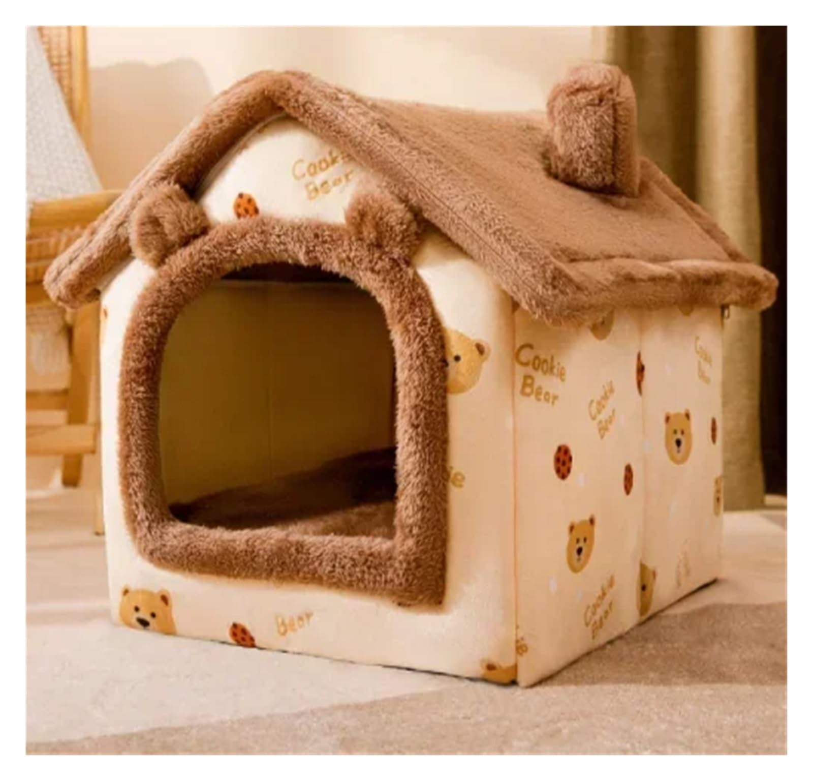 Abnehmbares Winter-Katzenbett Mit Kapuze – Kuschelige Höhle Für Katzen & Kleine Hunde, Waschbar