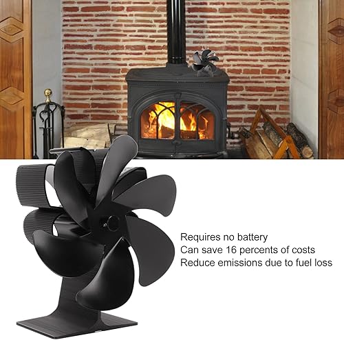 Miniatura 3 de Ventilador de estufa de leña alimentado por calor de 6 cuchillas, arranque automático, no eléctrico, con termómetro y ventilador de chimenea para