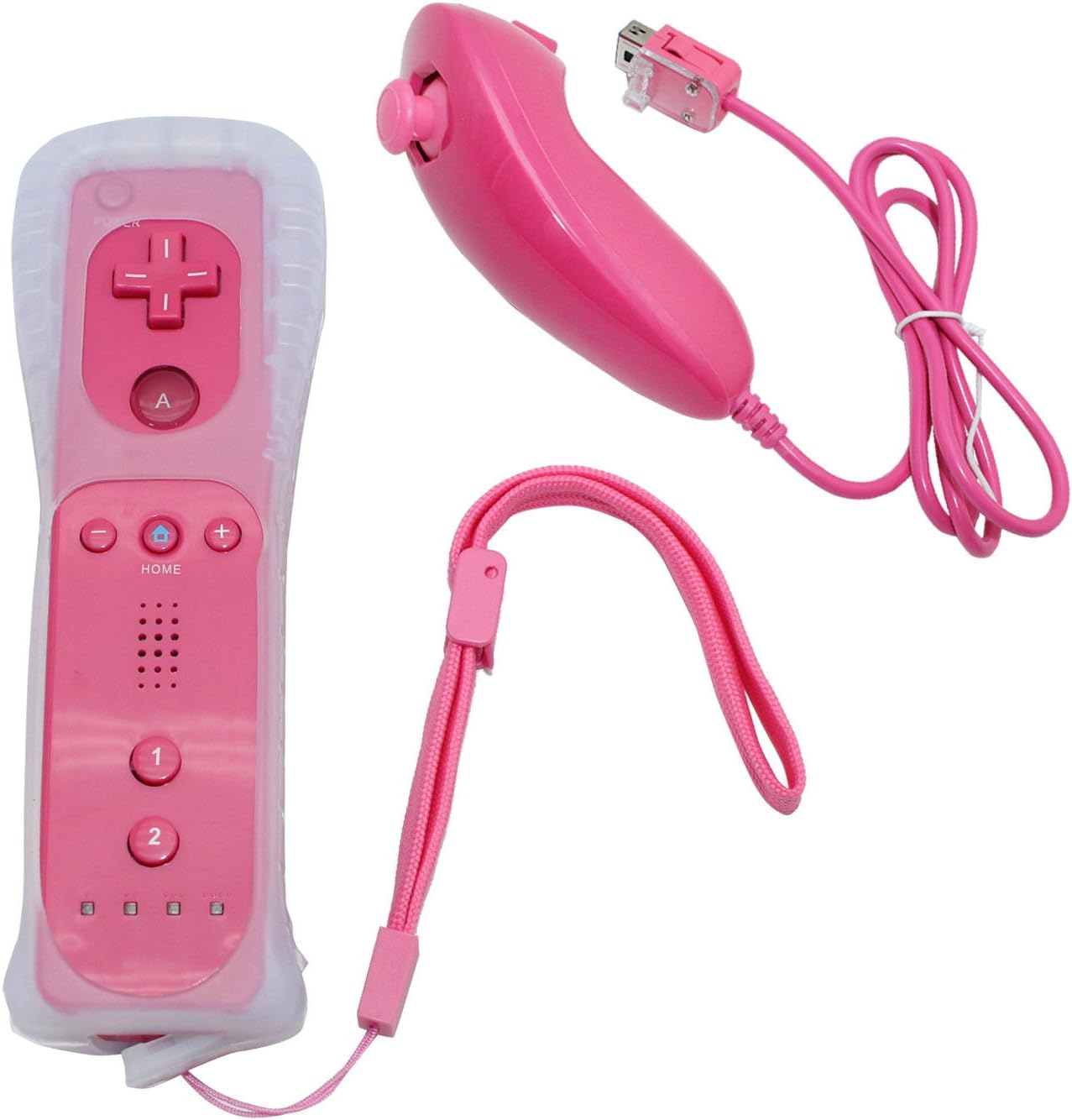 Prodico Wii Remote and Nunchuck Controller with Silicone Case and Strap for Nintendo Wii Wii U Wii Mini (Pink)