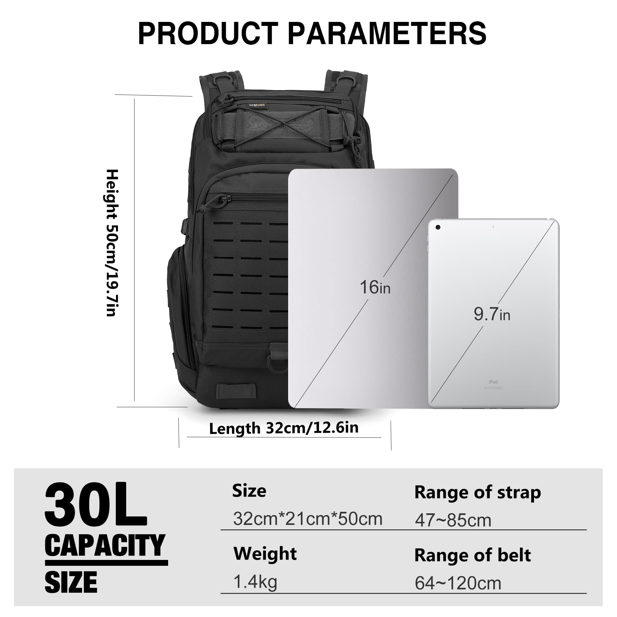 Mardingtop Molle 30 l plecak turystyczny, wojskowy, taktyczny plecak męski, plecak Cordura na wędrówki, kemping, trekking, wspinaczkę