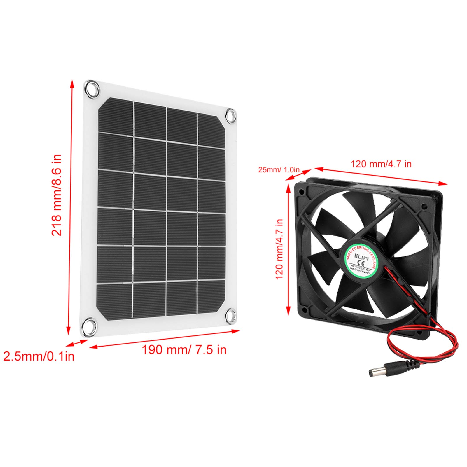 Ventola di Scarico Solare 6V 10W, Mini Ventilatore Portatile con Pannello Solare Impermeabile per Pollai, Serre, Case per Animali