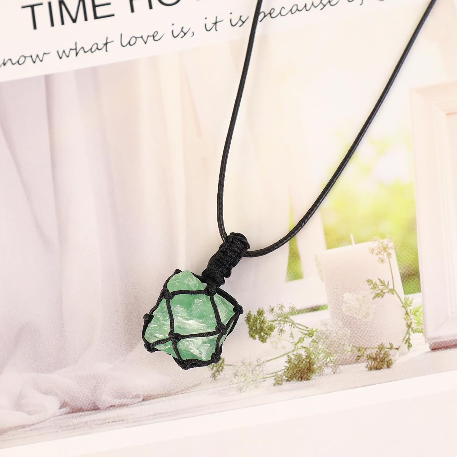 Handmade Natural Gemstone Crystal Pendant Necklace Stone Holder Necklace Cord Net Necklace with Adjustable Length for Women Men - Image 2