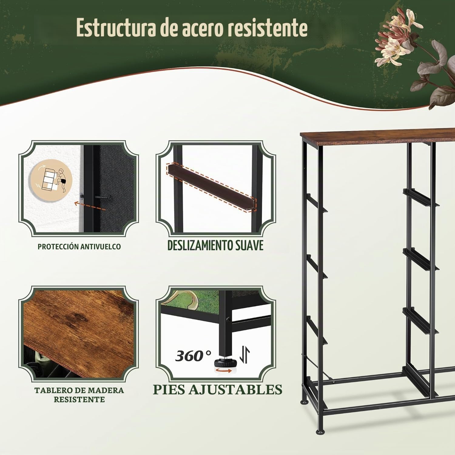 WLIVE Cómoda de Tela con 8 Cajones Extraíbles, Gabinete con Parte Superior de Madera y Estructura de Acero, Adecuado para Salón, Dormitorio, Pasillo, Habitación De Niños, Bohemia