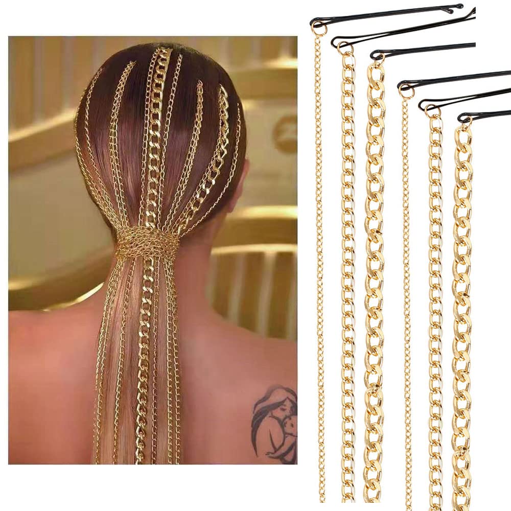 Amazon.com : Chamvino 6PCS Punk Metal Gold Tassel Ponytail  display picture 2