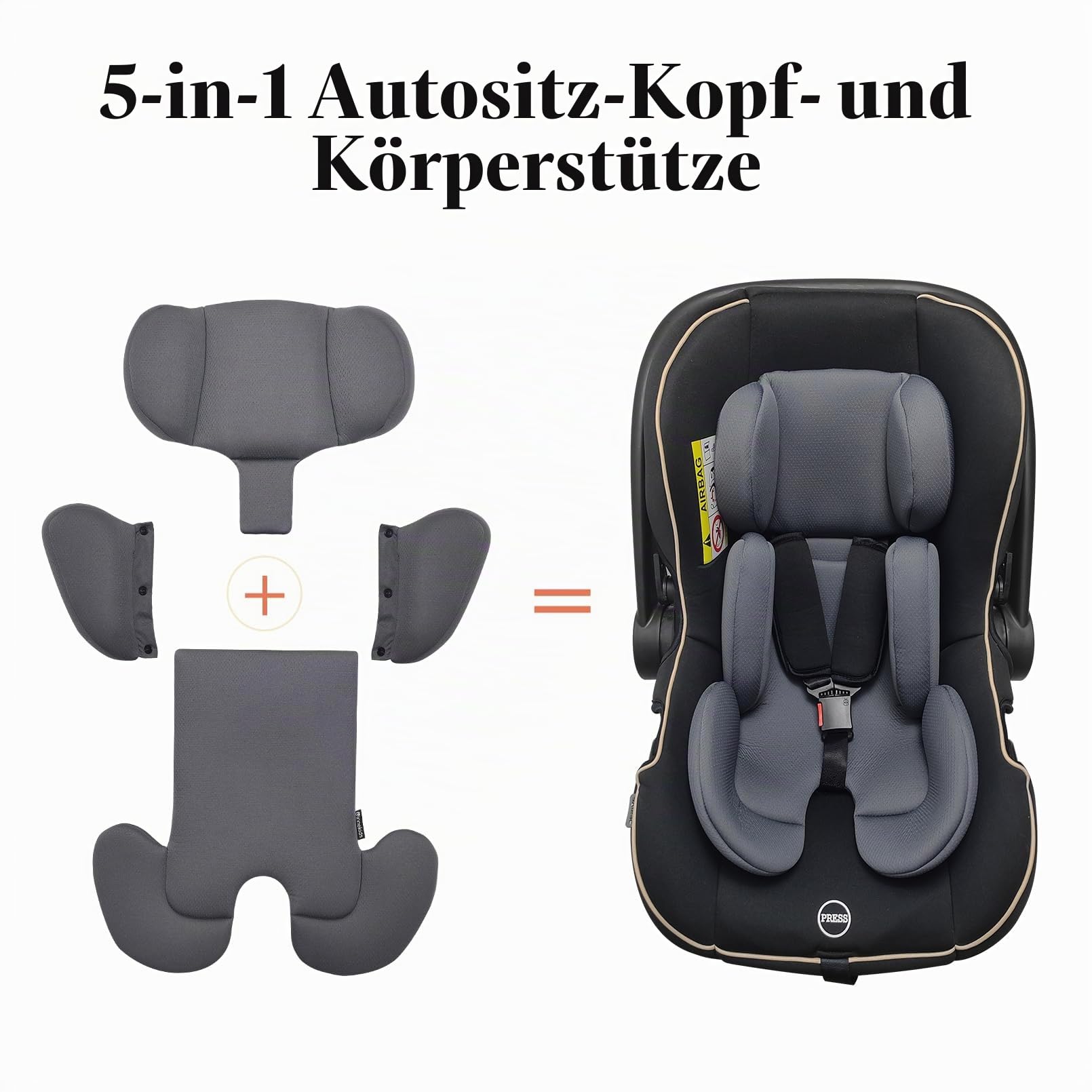 Innokids Baby-Kindersitz-Einsatz, Baby-Kopf-Körperstützen für Neugeborene, weich und gepolstert, abnehmbare Kopf- und Seitenstütze für Autositze, Kinderwagen, Schaukeln (Grau)