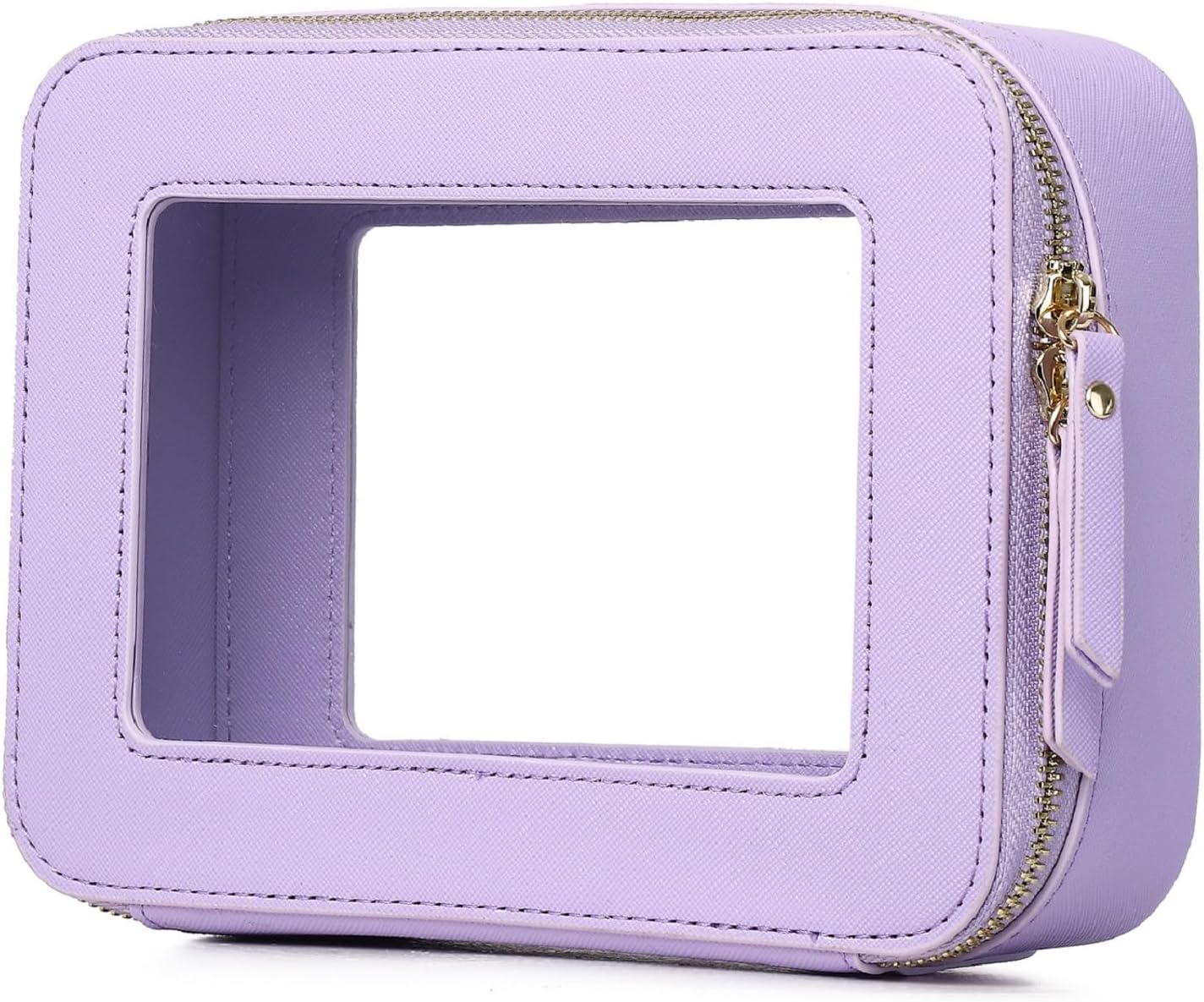 Clear Makeup Bag Women's Waterproof Travel Cosmetic Case and Toiletry Bag Portable Makeup Organizer Bag for Car with Zipper (Purple, M)