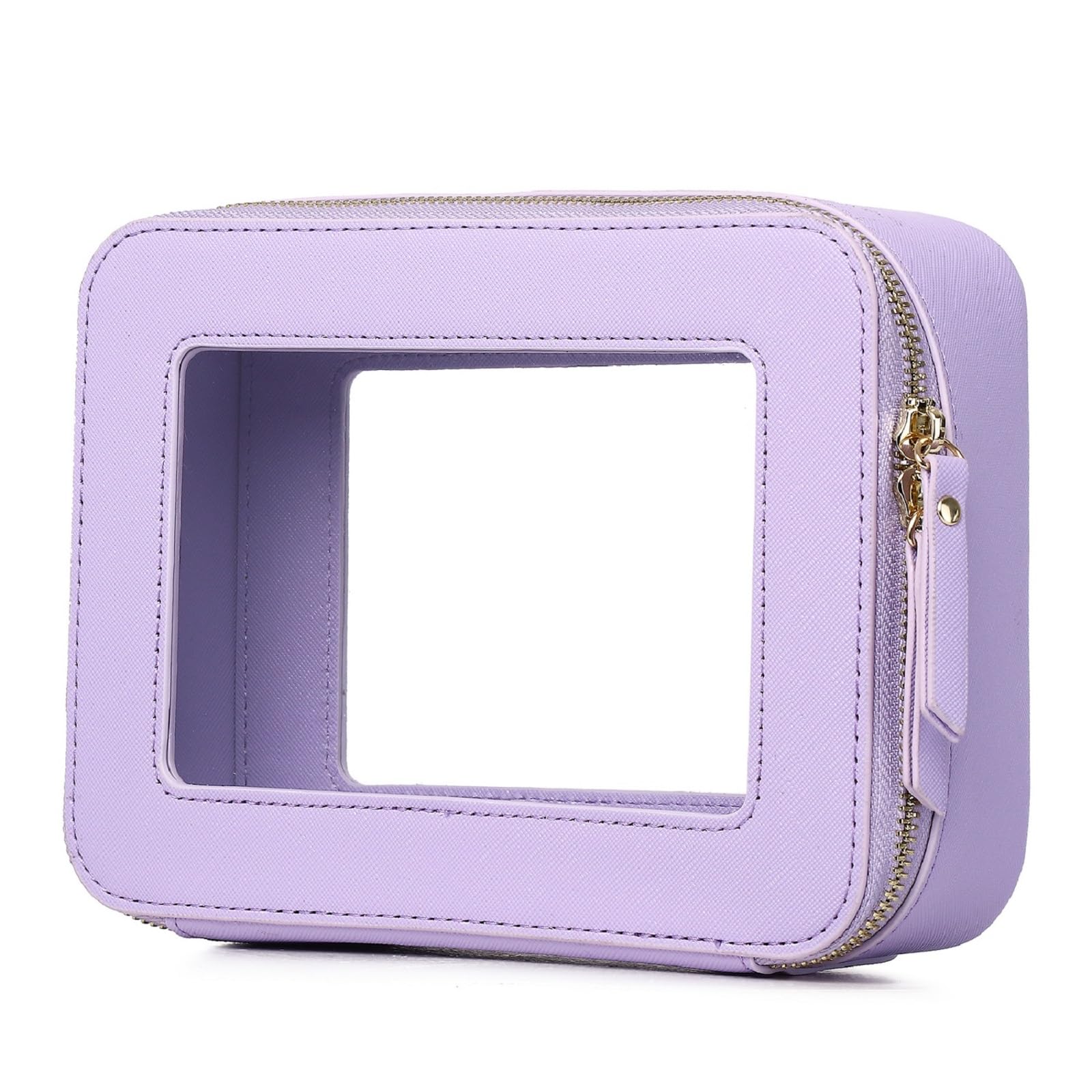 Clear Makeup Bag Women's Waterproof Travel Cosmetic Case and Toiletry Bag Portable Makeup Organizer Bag for Car with Zipper (Purple, M)