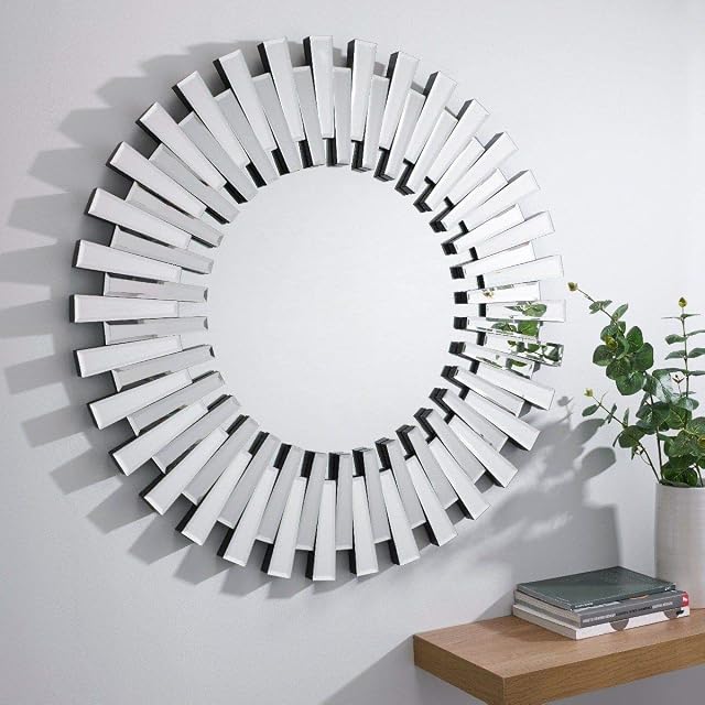 Furniturebox UK Wall Mirror - Starburst Round Small & Large Mirror - Ideal For Living Room, Bedroom, Hallway - Contemporary Big Silver Circle Mirror (80x80cm)