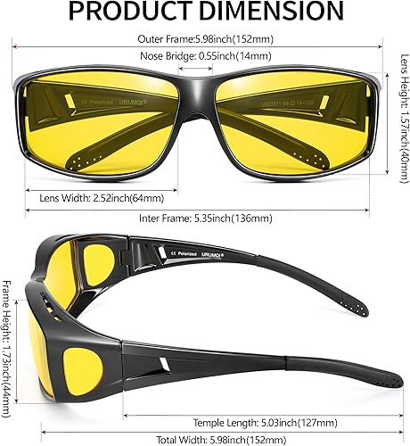 Miniatura 2 de URUMQI Night Vision Driving Glasses Fit Over Eyeglasses for Men Women, Anti Glare Polarized Nighttime Glasses Yellow Lens