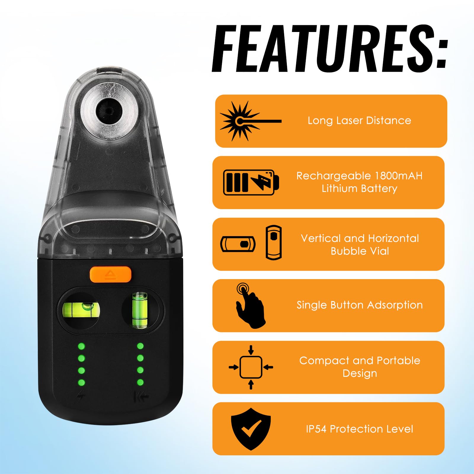 Herramienta niveladora láser, nivel de pared 4 en 1 con láser de línea/colector de polvo de taladro/ventosa electrónica al vacío y soporte de pared, nivel recargable para colgar fotos, construcción de