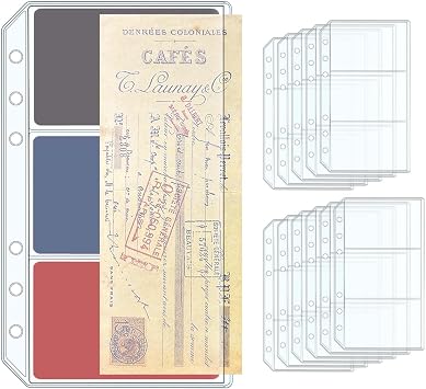 12pcs A6 Binder Pockets Clear PVC Double Sided Cash Envelopes 1 Side 1 Pocket 1 Side 3 Pockets Binder Pouches for Budgeting Money Organizer