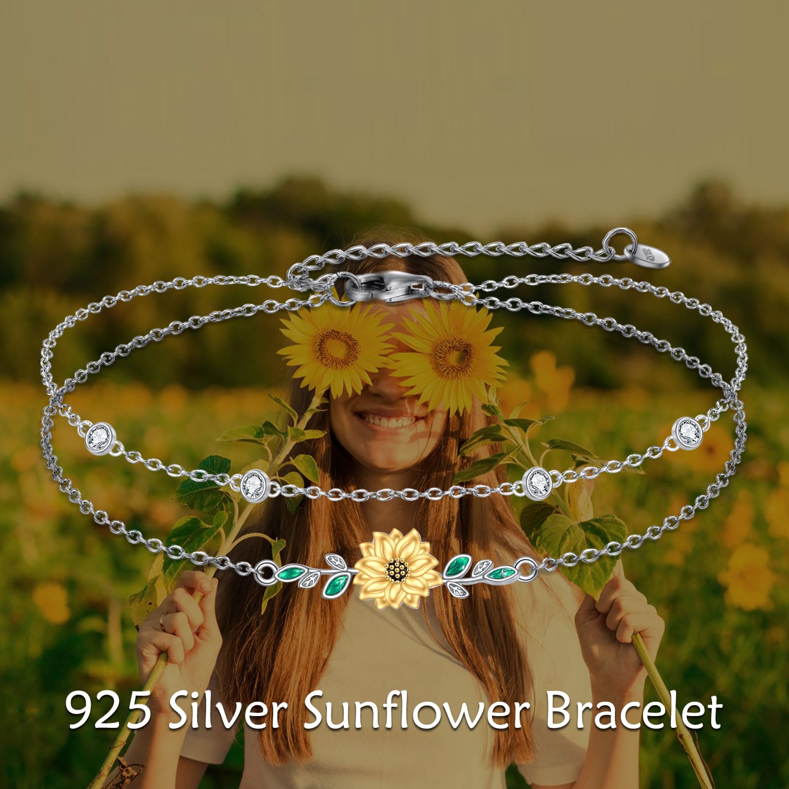 YFN Bracciale in argento sterling 925, a doppio strato, con fiori, alla moda, regalo di compleanno, per signore, madre, nonna, normal, Argento sterling, Nessuna pietra preziosa