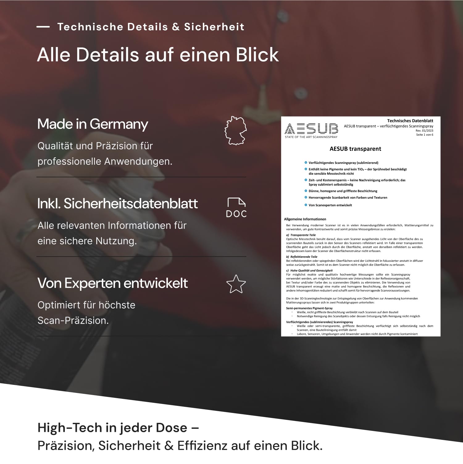 AESUB transparent 3D Scanningspray – 400 ml transparentes, selbstverflüchtigendes Scanspray ohne Pigmente, erhält Farbinformationen & eliminiert Reflexionen, für 3D-Scan & Fotografie, Made in Germany