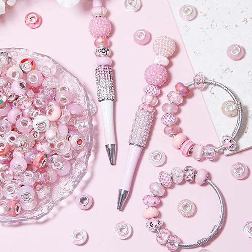 Vista 75 de Cuentas de agujero grande negro europeo para bolígrafos, 100 piezas surtidas de agujeros grandes de hadas, varita de jardín, cuentas espaciadoras