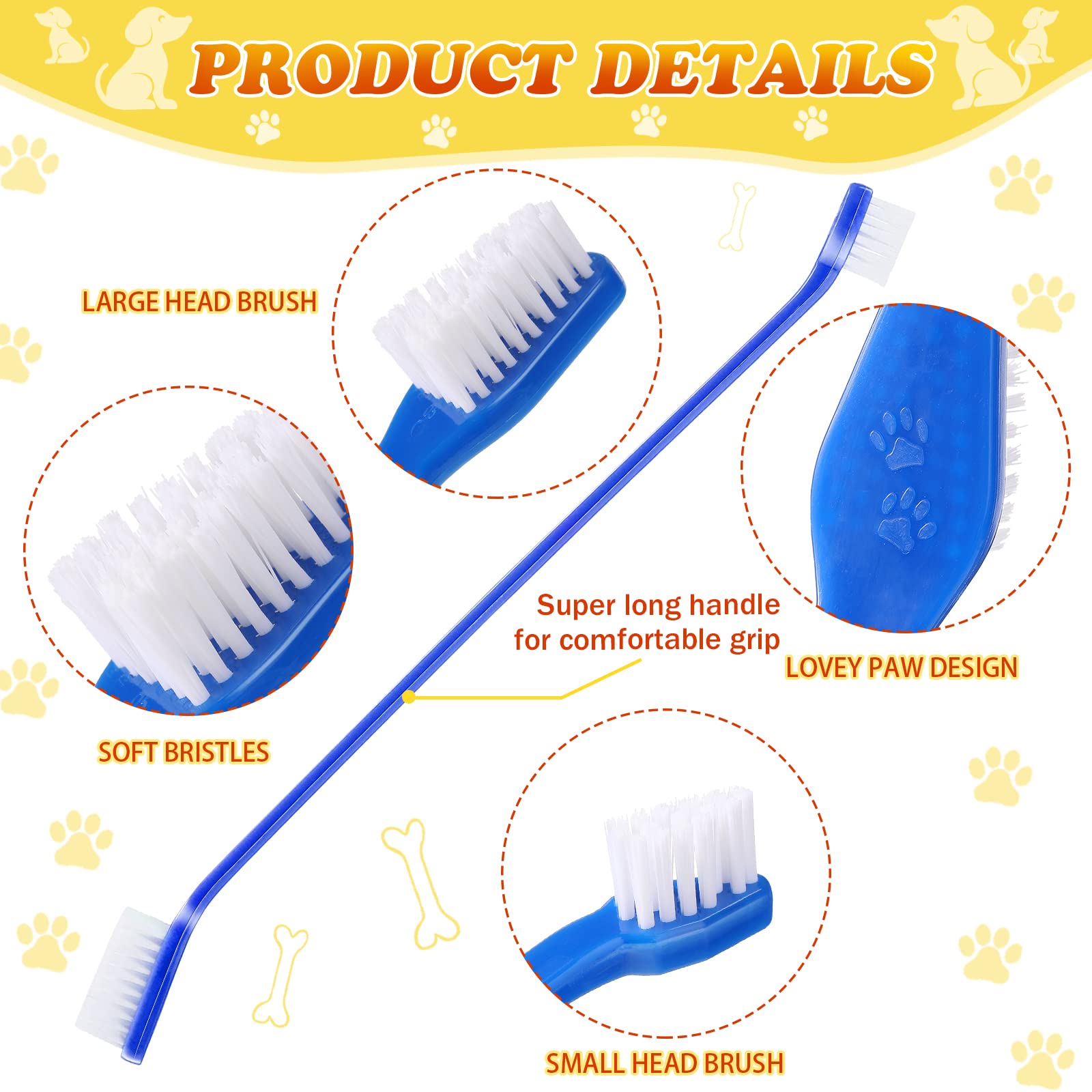Nuogo 200 Pieces Dog Toothbrush Dual Headed Dental Brushes Puppy Tooth Brushing Kit Long Handle Dog Tooth Brush for Large and Small Dogs Cats and Most Pets Teeth Cleaning Oral Care Supplies, 8 Colors 2