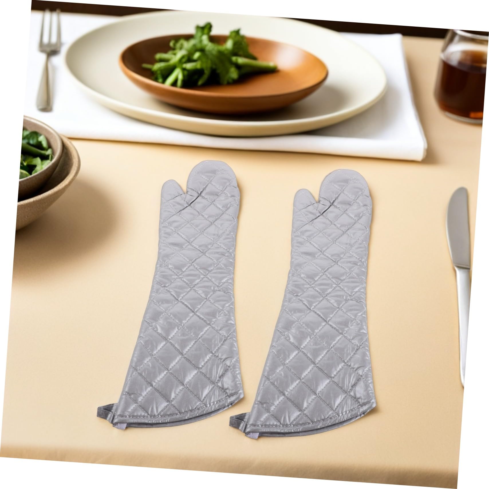 Guantes Resistentes al Calor para Cocina y Barbacoa Manoplas Largas con Aislamiento Térmico Avanzado Diseño Flexible y Antideslizante de Unidades Plateadas para Hornear y Asar