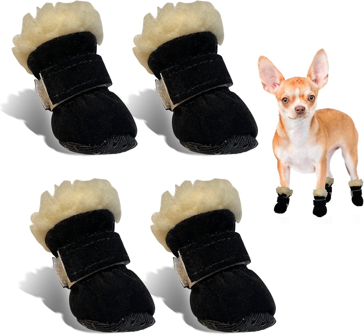 Aufeeky Dog Boots, Fleece Dog Shoes for Small Dogs, AntiSlip Sole Dog