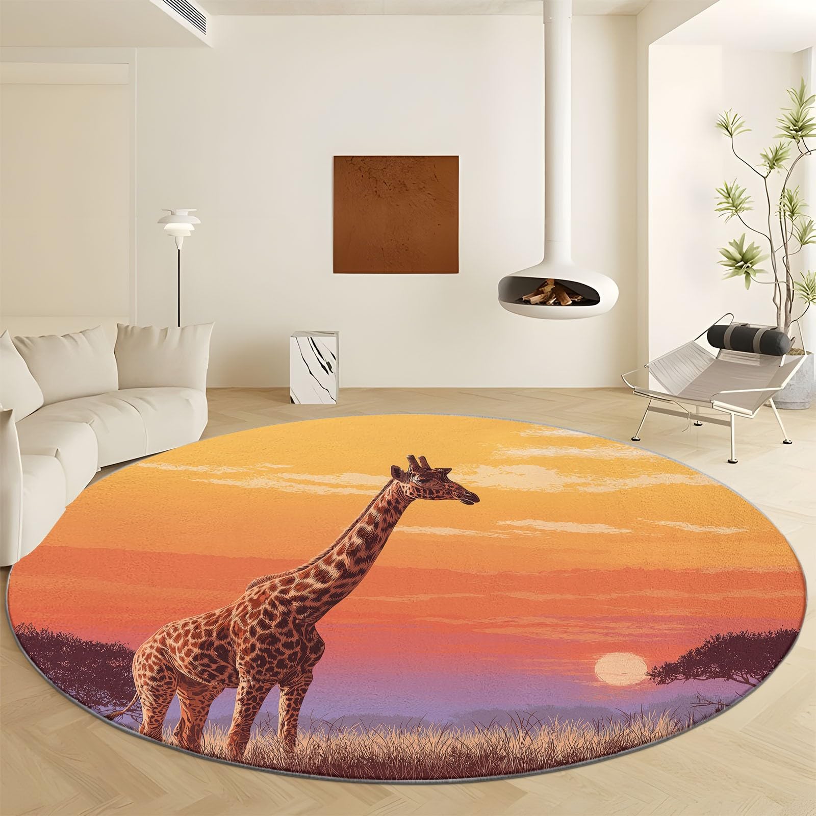 Paillasson rond antidérapant orange de 180 cm pour salle a manger