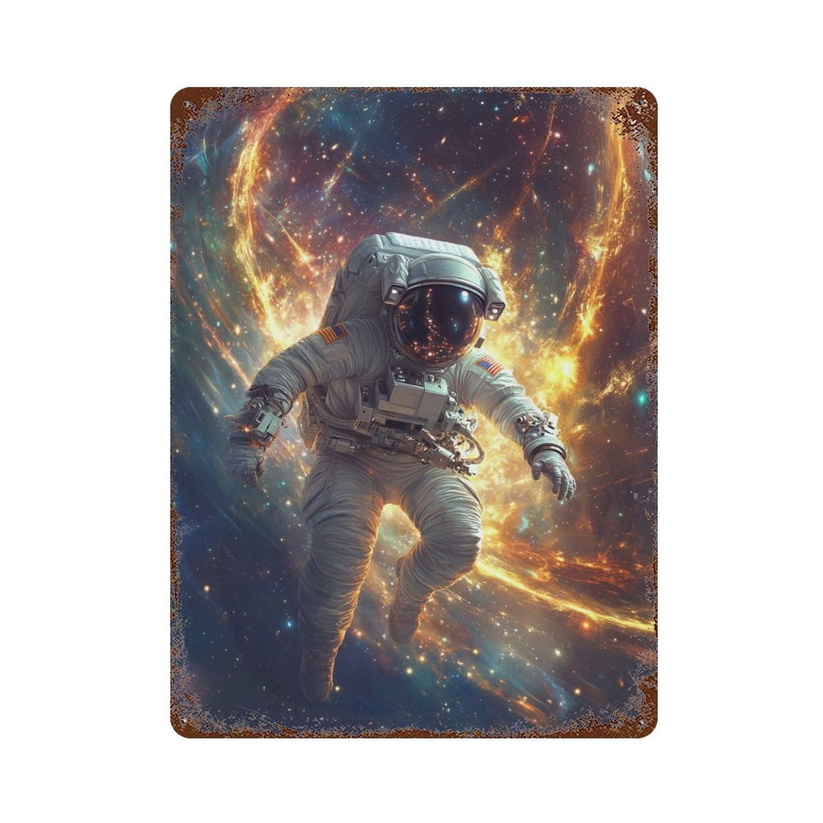 Garage Style Astronaut in Space-20 Distressed Metal Wall Sign 15.7"x11.8", Shabby Chic Decor for Bar And Workshop