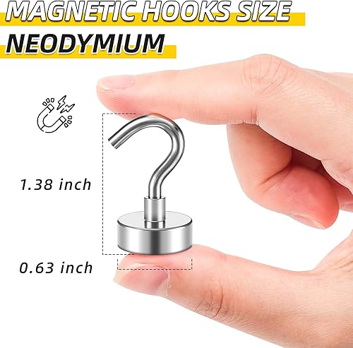 Miniatura 2 de VNDUEEY Paquete de 20 ganchos magnéticos, ganchos magnéticos de 25 libras resistentes, ganchos magnéticos fuertes para crucero, imanes de